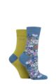 Ladies 2 Pair Elle Bamboo Patterned and Plain Socks - Moonlight Blue