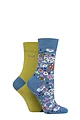 Women's 2 Pair Elle Bamboo Patterned and Plain Socks - Moonlight Blue