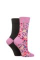 Ladies 2 Pair Elle Bamboo Patterned and Plain Socks - Smokey Pink