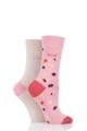 Ladies 2 Pair Elle Bamboo Patterned and Plain Socks - Sunset Sands