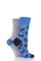 Ladies 2 Pair Elle Bamboo Patterned and Plain Socks - Dreamy Blue