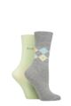 Ladies 2 Pair Elle Bamboo Patterned and Plain Socks - Keylime Pie
