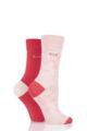 Ladies 2 Pair Elle Bamboo Patterned and Plain Socks - Strawberry Sorbet