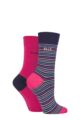 Ladies 2 Pair Elle Bamboo Striped and Plain Socks - Bright Berry Striped