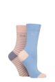 Women's 2 Pair Elle Bamboo Striped and Plain Socks - Parisian Rose