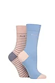 Women's 2 Pair Elle Bamboo Striped and Plain Socks - Parisian Rose