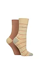 Women's 2 Pair Elle Bamboo Striped and Plain Socks - Classic Beige