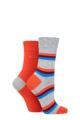 Ladies 2 Pair Elle Bamboo Striped and Plain Socks - Rust