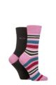 Ladies 2 Pair Elle Bamboo Striped and Plain Socks - Smokey Pink