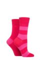 Ladies 2 Pair Elle Bamboo Striped and Plain Socks - Cherry Fizz