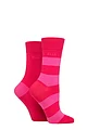 Women's 2 Pair Elle Bamboo Striped and Plain Socks - Cherry Fizz