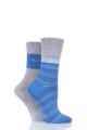 Ladies 2 Pair Elle Bamboo Striped and Plain Socks - Dreamy Blue