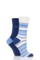 Ladies 2 Pair Elle Bamboo Striped and Plain Socks - Gingham Blue