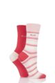 Ladies 2 Pair Elle Bamboo Striped and Plain Socks - Strawberry Sorbet