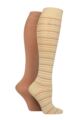 Women's 2 Pair Elle Bamboo Striped and Plain Knee High Socks - Classic Beige