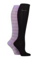 Women's 2 Pair Elle Bamboo Striped and Plain Knee High Socks - Soft Pastel