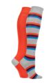 Ladies 2 Pair Elle Bamboo Striped and Plain Knee High Socks - Rust