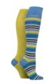 Ladies 2 Pair Elle Bamboo Striped and Plain Knee High Socks - Moonlight Blue