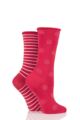 Ladies 2 Pair Elle Bamboo Feather Striped Socks - Cranberry Spot