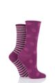 Ladies 2 Pair Elle Bamboo Feather Striped Socks - Winter Berry Spot