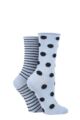 Ladies 2 Pair Elle Bamboo Feather Striped Socks - Kentucky Blue