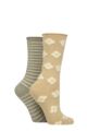 Women's 2 Pair Elle Bamboo Feather Striped Socks - Classic Beige