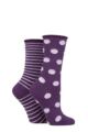 Ladies 2 Pair Elle Bamboo Feather Striped Socks - Royal Purple