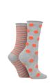 Ladies 2 Pair Elle Bamboo Feather Striped Socks - Rust