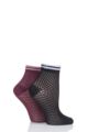 Ladies 2 Pair Elle Soft Net Sporty Anklet Socks - Black / Burg