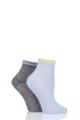 Ladies 2 Pair Elle Soft Net Sporty Anklet Socks - Sky / Grey