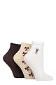 Women's 3 Pair Elle Frill Welt Ribbed Bamboo Anklet Socks - Espresso Martini
