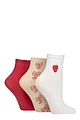 Women's 3 Pair Elle Frill Welt Ribbed Bamboo Anklet Socks - Strawberry Bows