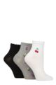 Ladies 3 Pair Elle Frill Welt Ribbed Bamboo Anklet Socks - Cherry Flower