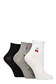 Women's 3 Pair Elle Frill Welt Ribbed Bamboo Anklet Socks - Cherry Flower