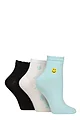 Women's 3 Pair Elle Frill Welt Ribbed Bamboo Anklet Socks - Smiley Face