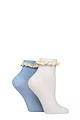 Women's 2 Pair Elle Frill Welt Bamboo Ankle Socks - Parisian Skies / Lace Frill