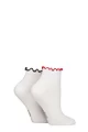 Women's 2 Pair Elle Frill Welt Bamboo Ankle Socks - White / Contrast Frill