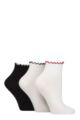Women's 3 Pair Elle Contrast Frill Welt Bamboo Ankle Socks - White / Black