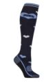 Women's 1 Pair Storm Bloc BlueGuard Patterdale Plain Patterned and Argyle Cotton Long Leg  Equestrian Socks - Hearts Navy / Blue