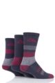 Mens 3 Pair Storm Bloc Striped Boot Socks - Charcoal / Berry