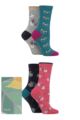 Ladies 4 Pair Thought Gift Boxed Birds Flowers and Bicycles Organic Cotton Socks - Assorted