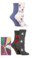 Ladies 4 Pair Thought Poinsettia Christmas Bike Bamboo Gift Boxed Socks - Multi