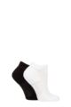 Ladies 2 Pair Elle Bamboo Sheer Stripe Cushioned Heel and Toe No-Show Socks - White / Black