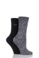 Ladies 2 Pair Elle Chunky Cotton Ribbed Boot Socks - Black