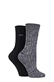 Women's 2 Pair Elle Chunky Cotton Ribbed Boot Socks - Black