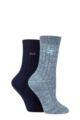 Ladies 2 Pair Elle Chunky Cotton Ribbed Boot Socks - Blue Slate