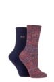 Ladies 2 Pair Elle Chunky Cotton Ribbed Boot Socks - Rust / Navy
