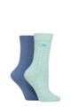 Ladies 2 Pair Elle Chunky Cotton Ribbed Boot Socks - Pastel Mix