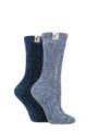 Ladies 2 Pair Elle Cable Knit Chenille Boot Socks - Blue Grey / Sapphire