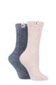 Ladies 2 Pair Elle Cable Knit Chenille Boot Socks - Pink / Blue Grey